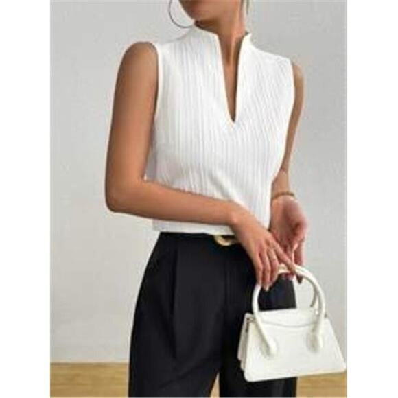 Val Boutique Tops - Women's Deep V Neck Sleeveless Work White Tops Ta Tops Blouses Business Casual
